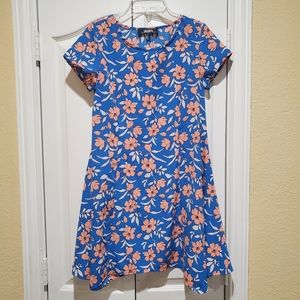 LULU'S blue floral print cap sleeve swing dress Spring Summer Preppy size XS